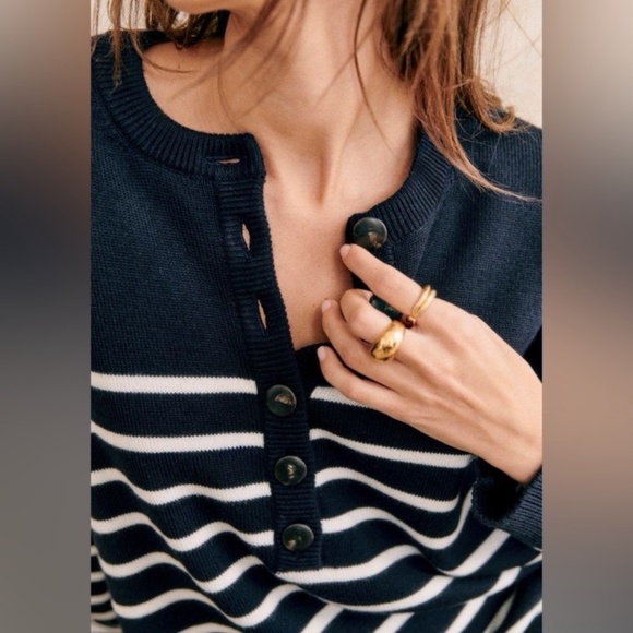 Sezane Evelyn Dress Navy / Ecru - Size M - Picture 4 of 11